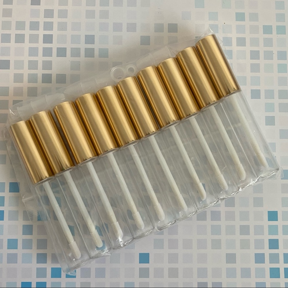 New! Empty lip gloss, liquid lip stick, liquid lip balm tubes with gold details.